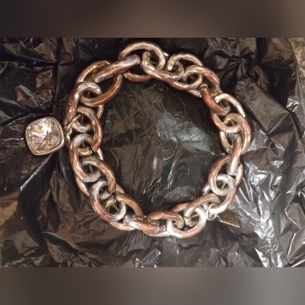 Pink Panache Swarovski Crystal Elegant Silver, Gold Vintage Style Chain Bracelet